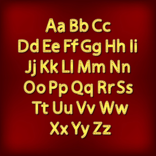 Retro Lightbulb Alphabet Glamorous showtime theatre alphabet. Vector illustration. - Вектор, зображення