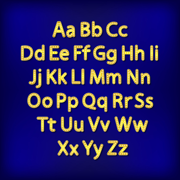 Retro Lightbulb Alphabet Glamorous showtime theatre alphabet. Vector illustration. - Vektor, Bild