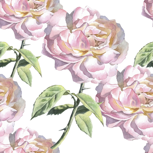 Seamless pattern with watercolor roses. - Vector, Imagen