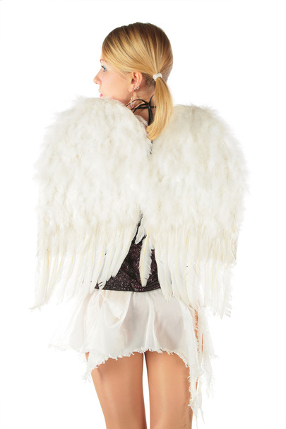 Girl in angel's costume from back - Fotoğraf, Görsel
