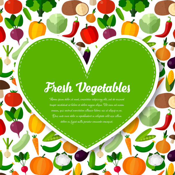 Vegetables background with heart - Vector, Imagen