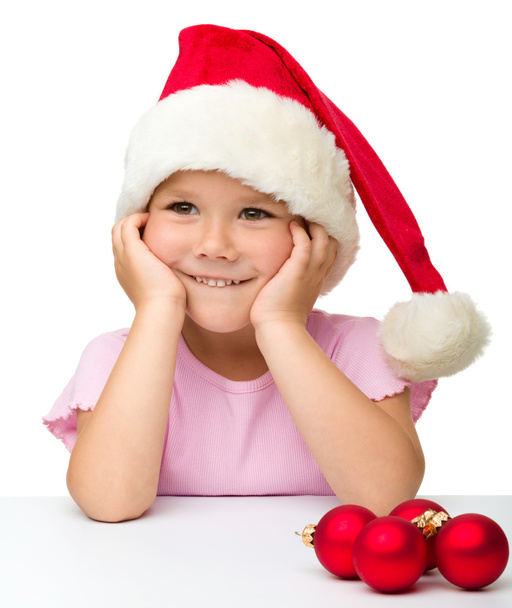 Cute little girl wearing santa hat - Foto, Imagem