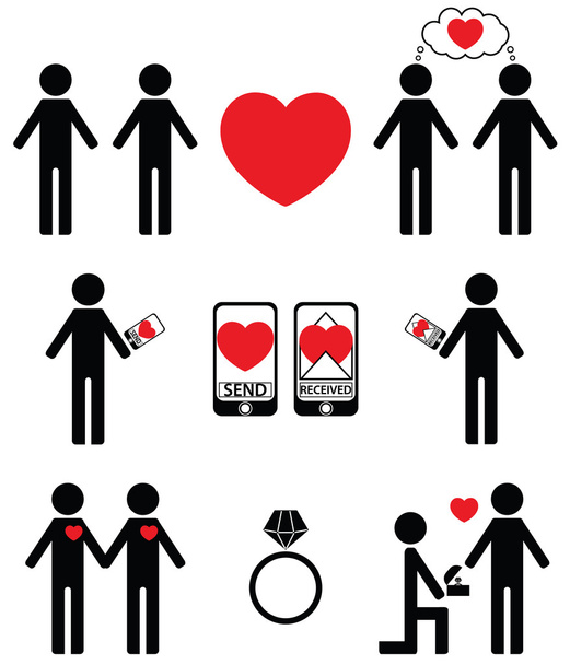 Обычная имперсонализированная влюбленность и обручение иконы набор
 - Вектор,изображение