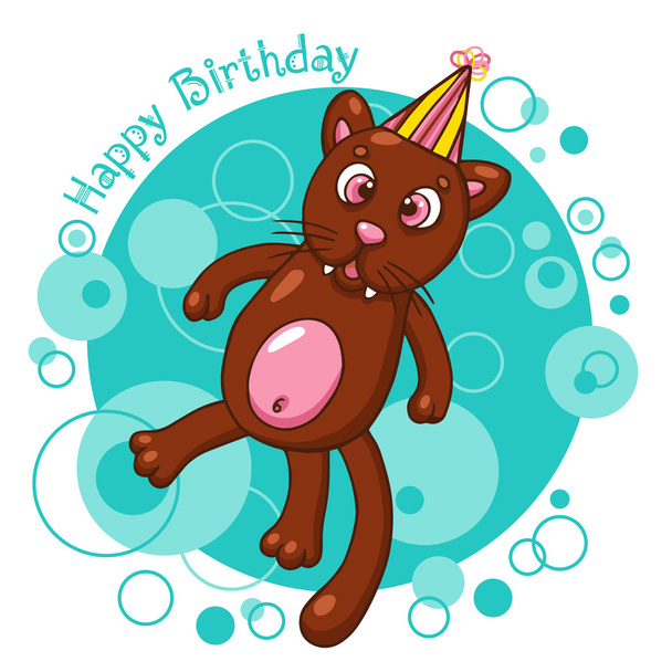 Happy Birthday card with cat - Vector, afbeelding