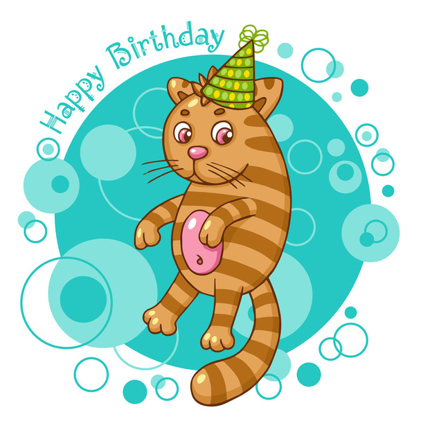 Happy Birthday card with cat - Vetor, Imagem