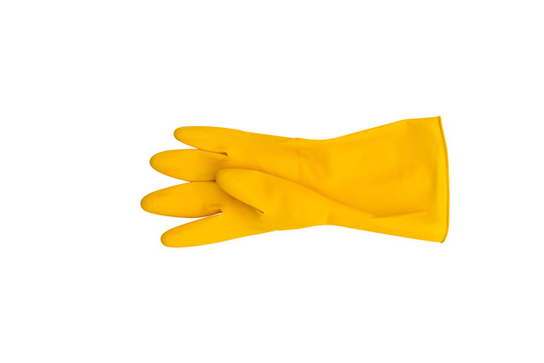 gele rubberen handschoenen geïsoleerd op wit - Foto, afbeelding