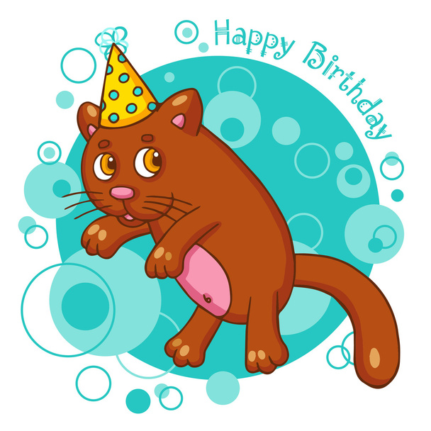 Happy Birthday card with cat - Vector, Imagen