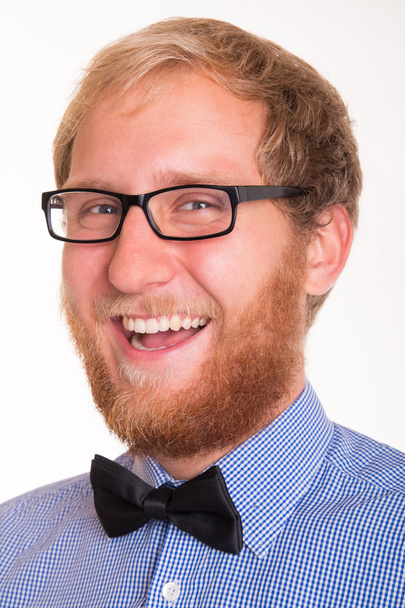 happy bearded man with bow tie - Fotoğraf, Görsel