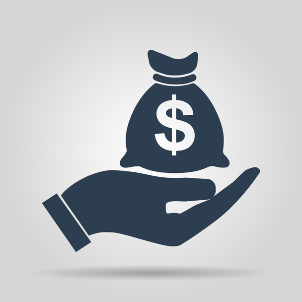 Money insurance sign. Hand holds cash bag in Dollars symbol. Modern UI website navigation. Vector - Vector, Image
