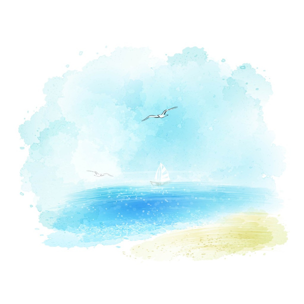 Vector background of a watercolor seascape - Vector, Image