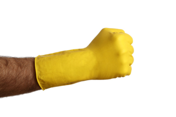 Man with yellow cleanin glove - Valokuva, kuva