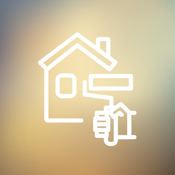 House painting using paint roller thin line icon - Vector, Imagen