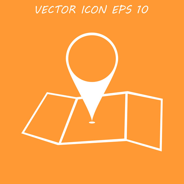 Mapa con icono de puntero, ilustración vectorial. Estilo de diseño plano - Vector, Imagen
