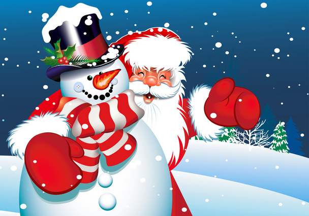 Santa en sneeuwpop - Vector, afbeelding