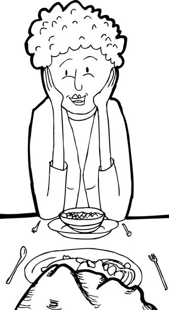 Контур посміхаючись жінка під час вечері з рок - Вектор, зображення