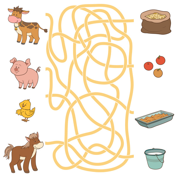 Selvaggina da labirinto (animali da fattoria e cibo). Vacca, maiale, pollo, cavallo
 - Vettoriali, immagini