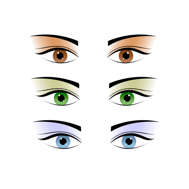 Ορισμός θηλυκά μάτια διαφορετικών χρωμάτων. Απομονωθεί σε λευκό. - Διάνυσμα, εικόνα