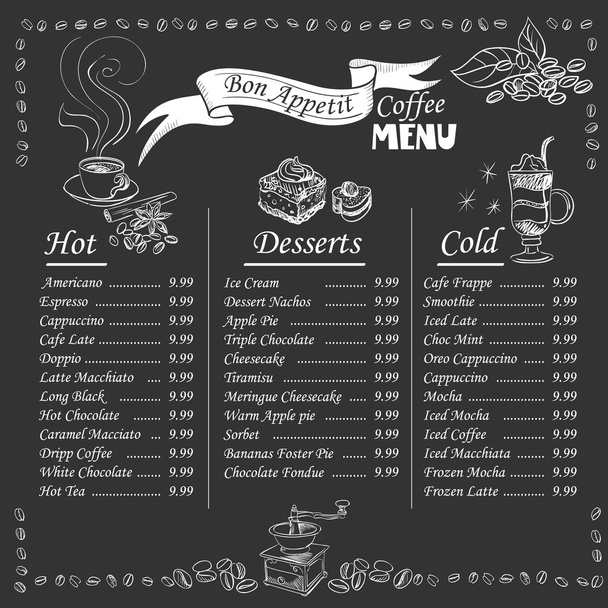 coffee menu on chalkboard - Vector, Image