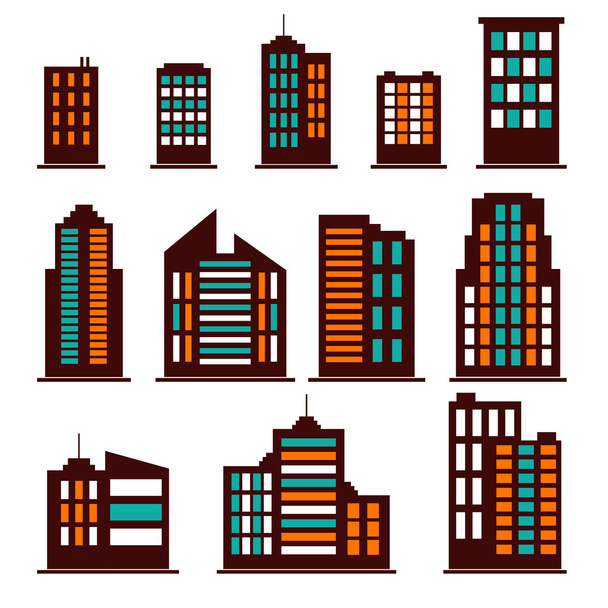 Conjunto de iconos de edificio colorido
 - Vector, imagen