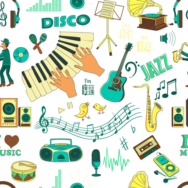 Colored hand draw music psttern - Vector, Image
