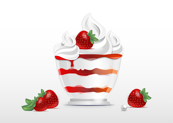 vanilla ice cream with strawberry jam - Vector, Image