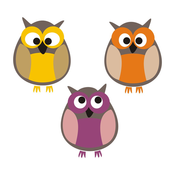 Funny colorful owls vector illustration isolated on white background - Vektori, kuva