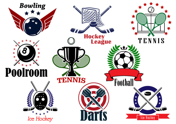 Grafische Embleme und Banner für Sportmannschaften - Vektor, Bild