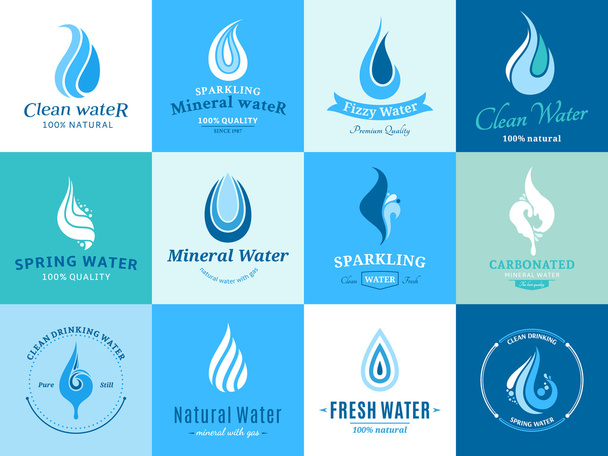 水ロゴ、ラベル、アイコン、デザイン要素 - ベクター画像