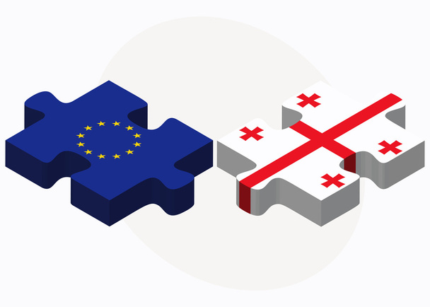 Європейський Союз і Грузії прапори в головоломка ізольовані на білий бак - Вектор, зображення