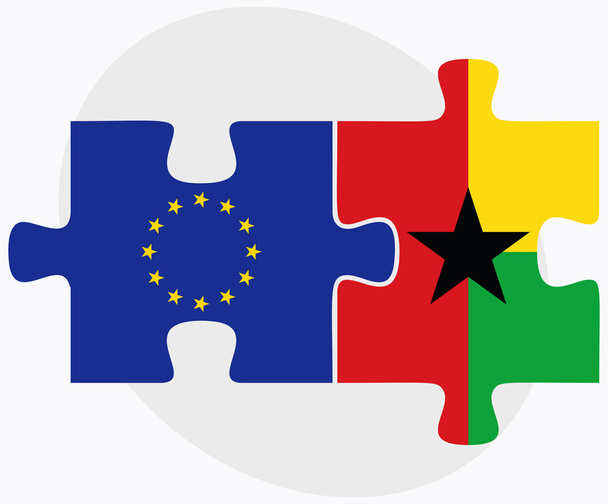 União Europeia e Guiana Bandeiras no quebra-cabeça isolado na parte traseira branca
 - Vetor, Imagem