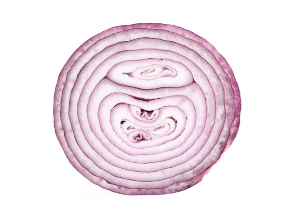 half of cut red onion on white background - Fotoğraf, Görsel