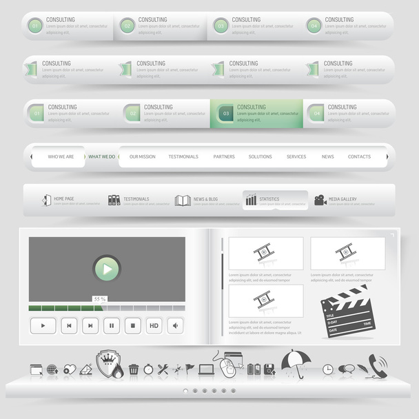 Web site design template navigation set with icon set - Vector, Image