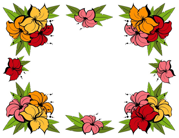 tropikal çiçeklerle Grunge arka plan - Vektör, Görsel