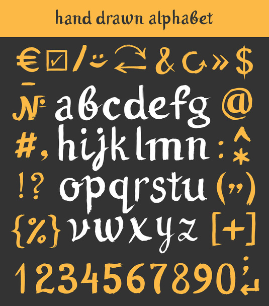 Χέρι συντάσσονται αλφάβητο και τα γράμματα αριθμούς βούρτσα - Διάνυσμα, εικόνα