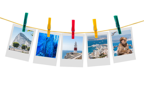 Clothesline üzerinde Gibraltar beş adet fotoğraf - Fotoğraf, Görsel