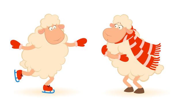 Cartone animato pecore divertenti va a fare un giro sui pattini. Illustrazione vettoriale
 - Vettoriali, immagini