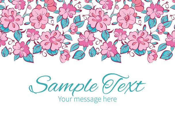 Vector pink blue kimono flowers horizontal border greeting card invitation template - Vecteur, image