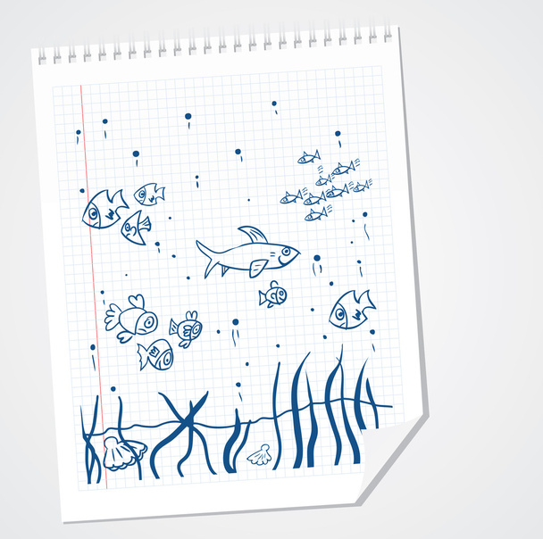 Deniz altında illüstrasyon doodle - Vektör, Görsel