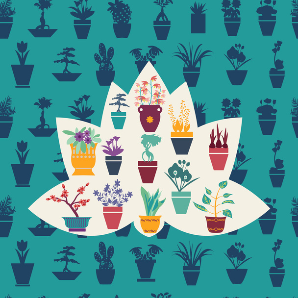 silhouette of garden flowers  and  herbs pot plants  - Vector, Imagen