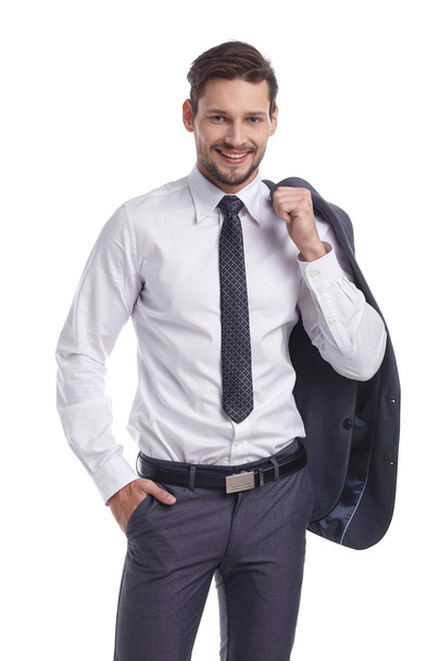 stylish young man holding jacket - Foto, Imagen