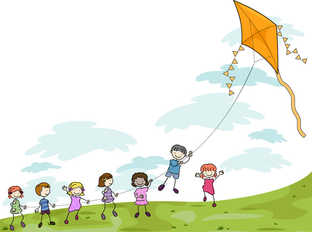 kinderen spelen met een vlieger - Foto, afbeelding