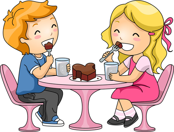 Lapset syövät suklaakakkua
 - Valokuva, kuva