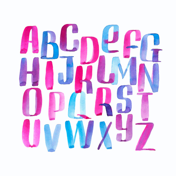 Hand drawn watercolor alphabet made with brush-shades and smears - Vektor, Bild