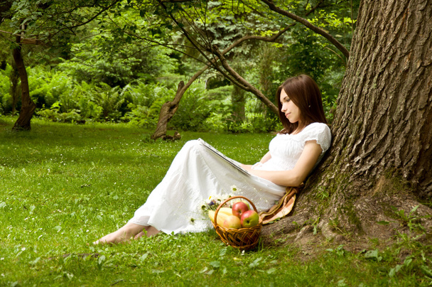 Девушка читает в парке
 - Фото, изображение