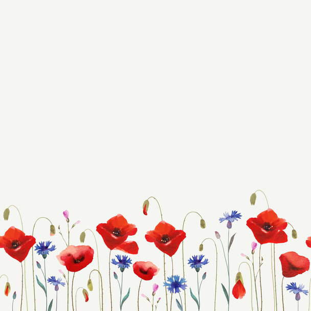 ακουαρέλα παπαρούνας ανθισμένα λουλούδια - Διάνυσμα, εικόνα