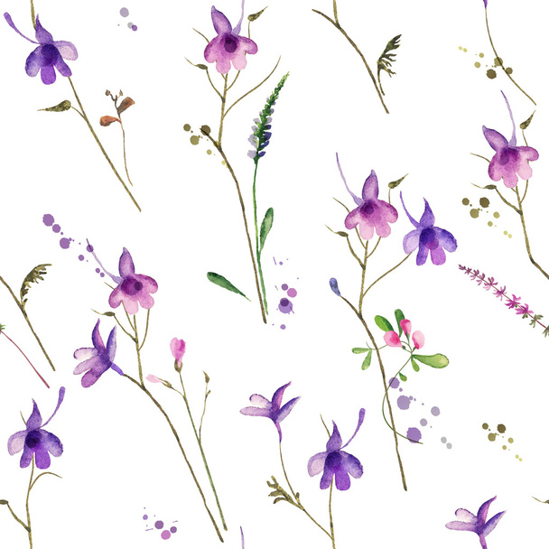 watercolor Inflorescence larkspur blooming flowers - Wektor, obraz
