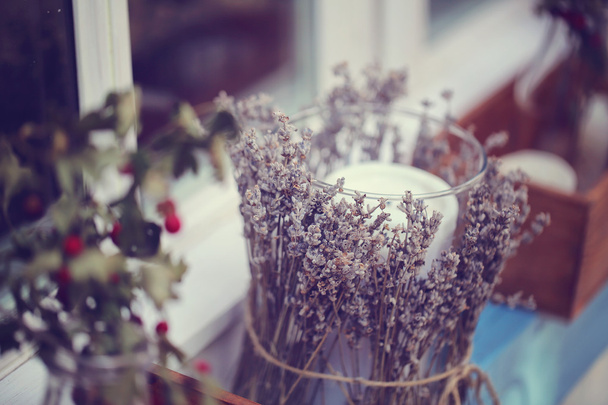 Candle with lavender - Foto, imagen
