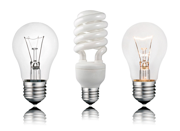 Two Normal and One Saver Lightbulbs with Reflection - Φωτογραφία, εικόνα