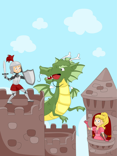 Knight Fighting a Dragon - Photo, Image