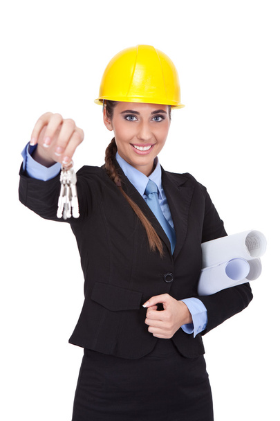 Female architect with keys - Фото, изображение
